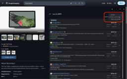 Users can sort products by price, price including delivery, or use Google's original order.